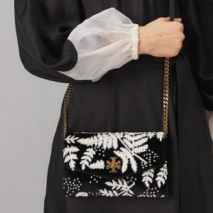 Tory Burch Kira Embroidered Velvet Chain Wallet Bag